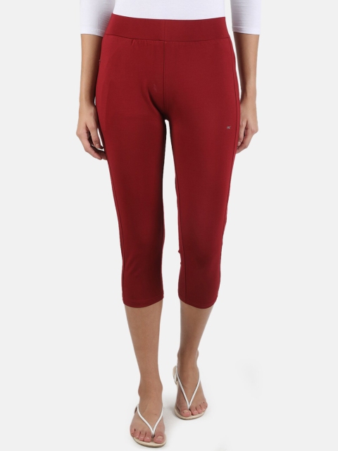 

Monte Carlo Women Maroon Slim Fit Solid Cotton Capris