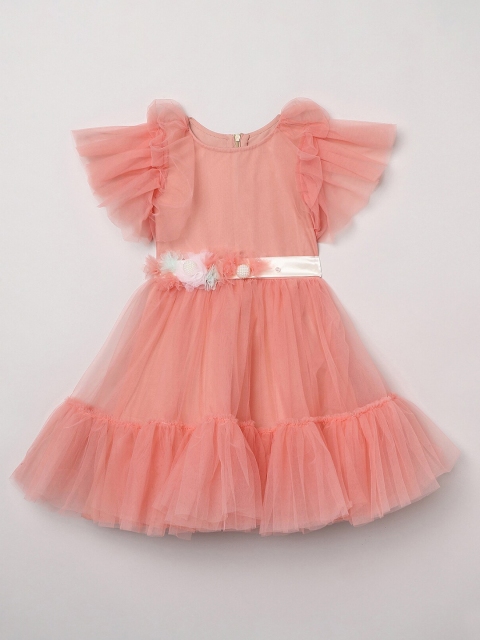 

BYB PREMIUM Peach-Coloured Net Dress
