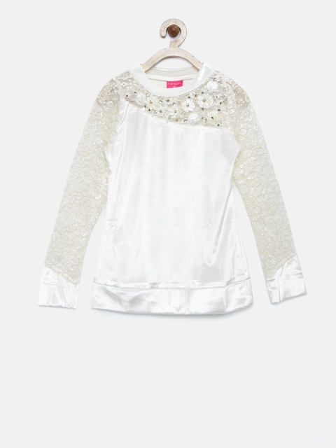 

Tiny Girl Cream-Coloured Self Design Embellished Top