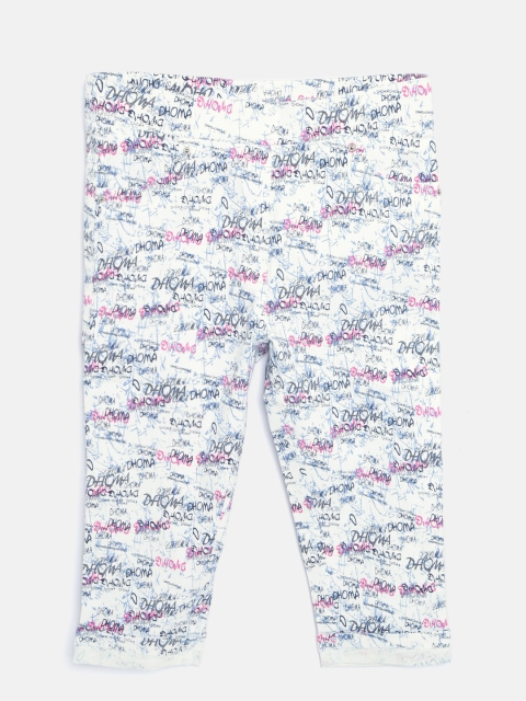 

Tiny Girl White & Blue Printed Regular Fit Capris