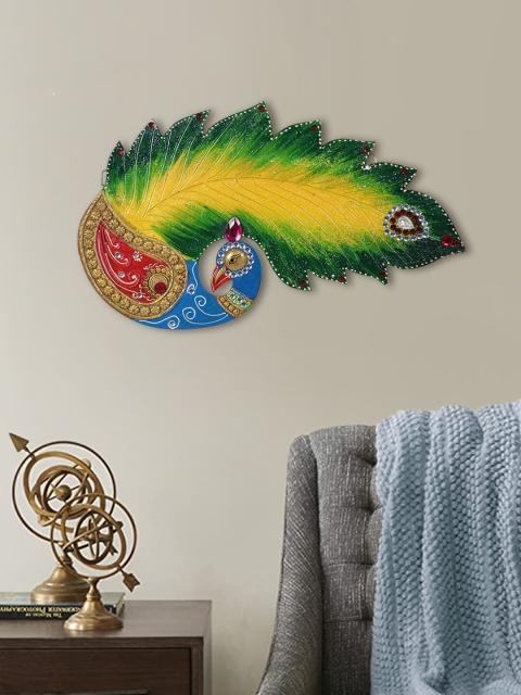 

Aapno Rajasthan Yellow & Green Peacock Design Name Board Showpieces