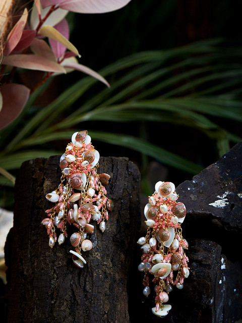 

D'oro Peach-Coloured Contemporary Drop Earrings