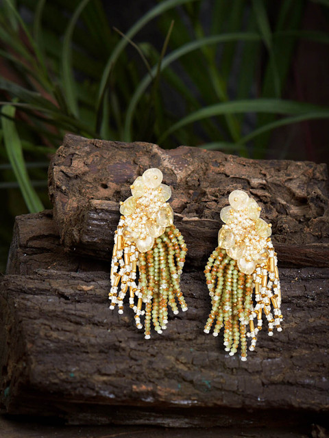 

D'oro Olive Green Contemporary Drop Earrings