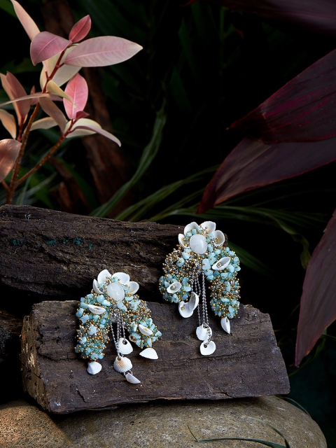 D'oro Turquoise Blue Contemporary Jhumkas Earrings