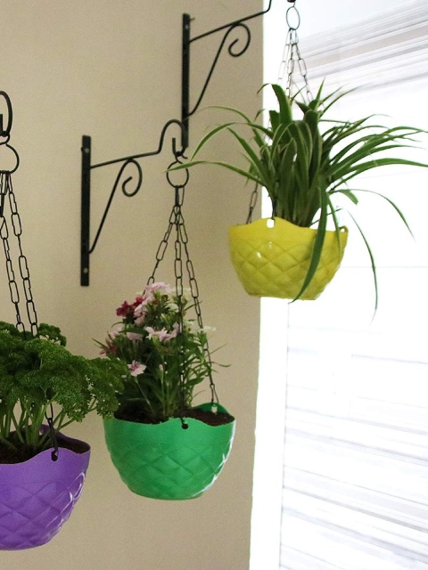 

Leafy Tales Set of 10 Assorted Textured Hanging Pot Planters With Chain
