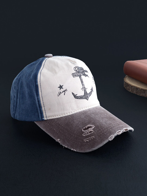 

Golden Peacock Men Grey & White Printed Denim Baseball Cap