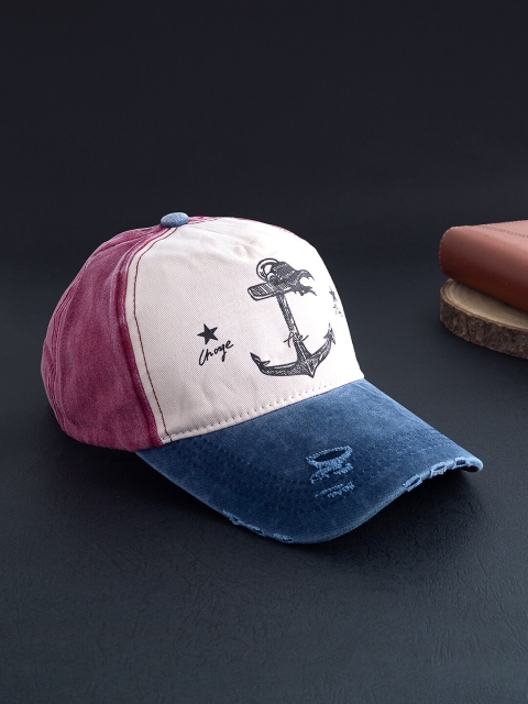 

Golden Peacock Men Navy Blue & Rose Printed Denim Baseball Cap