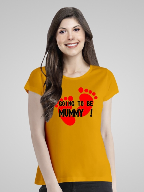 

Pootlu Women Yellow Typography Printed Extended Sleeves T-shirt