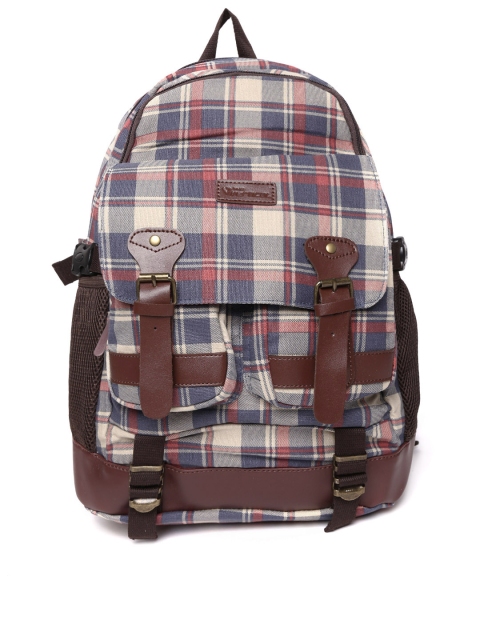 

THe VerTicaL Unisex Navy Blue & Beige Checked Laptop Backpack