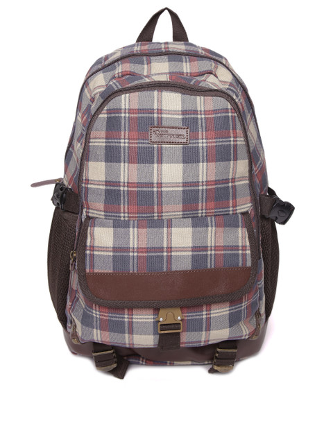 

THe VerTicaL Unisex Beige & Blue Checked Laptop Backpack