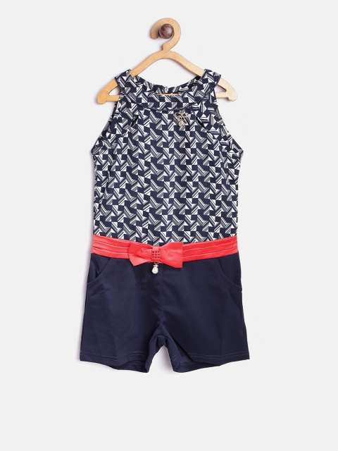 

Tiny Girl Navy Blue & White Printed Playsuit