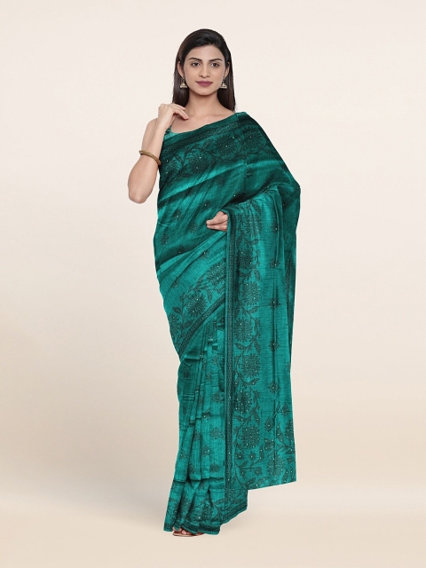 

Pothys Green & Black Ethnic Motifs Printed Saree