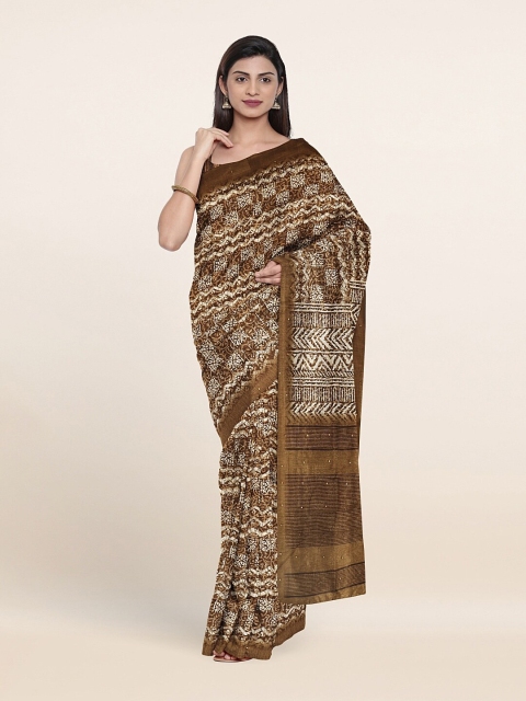 

Pothys Brown & White Cotton Blend Saree