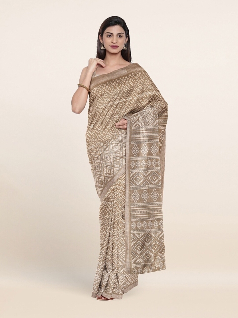 

Pothys Tan & White Printed Saree