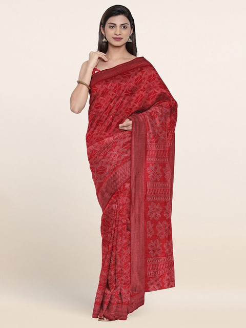 

Pothys Maroon & White Floral Printed Cotton Blend Saree
