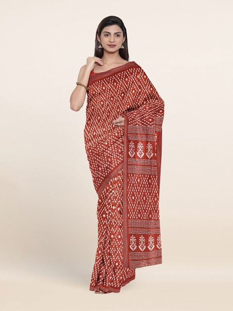 

Pothys Rust & White Geometric Printed Saree