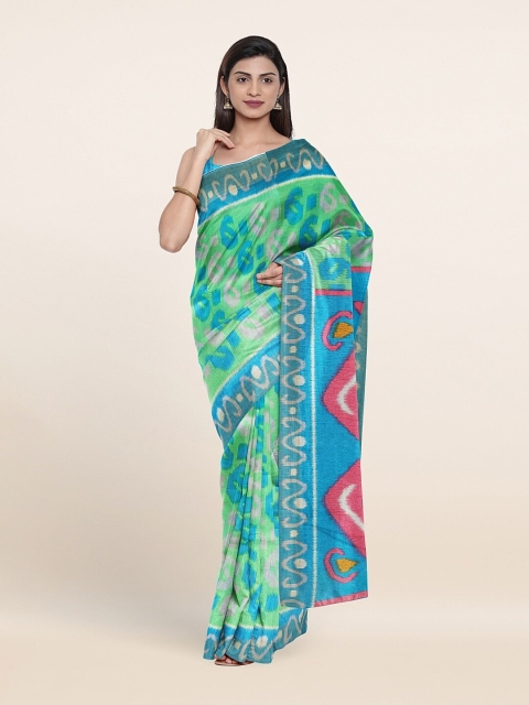 

Pothys Green & Blue Ethnic Motifs Zari Cotton Blend Saree
