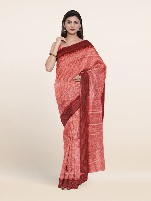

Pothys Pink & Maroon Ethnic Motifs Printed Cotton Blend Saree