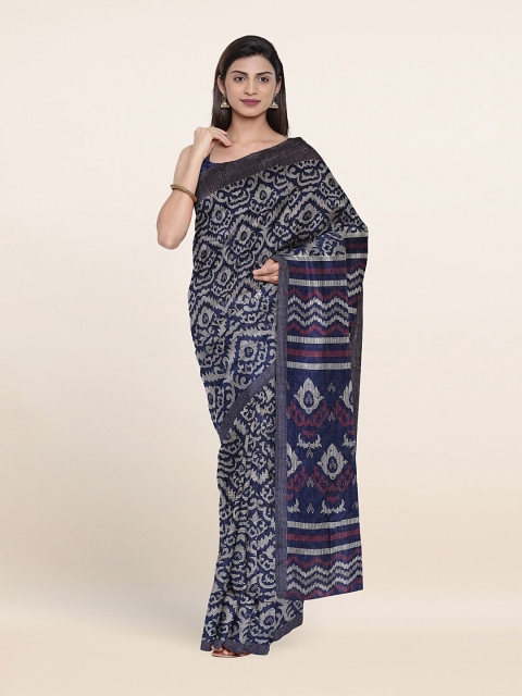 

Pothys Navy Blue & White Ethnic Motifs Saree
