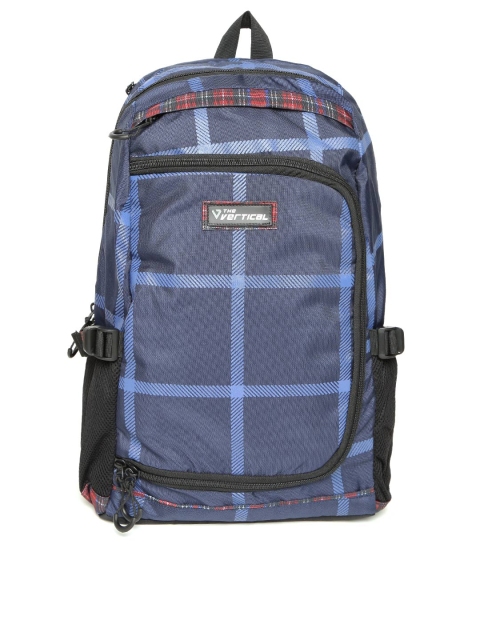 

THe VerTicaL Unisex Navy Checked Laptop Backpack, Navy blue