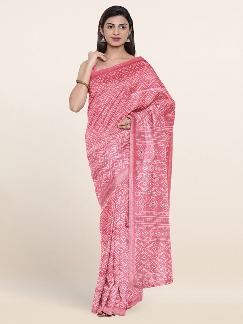 

Pothys Pink & White Geometric Printed Saree