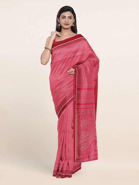 

Pothys Pink & White Ethnic Printed Cotton Blend Saree