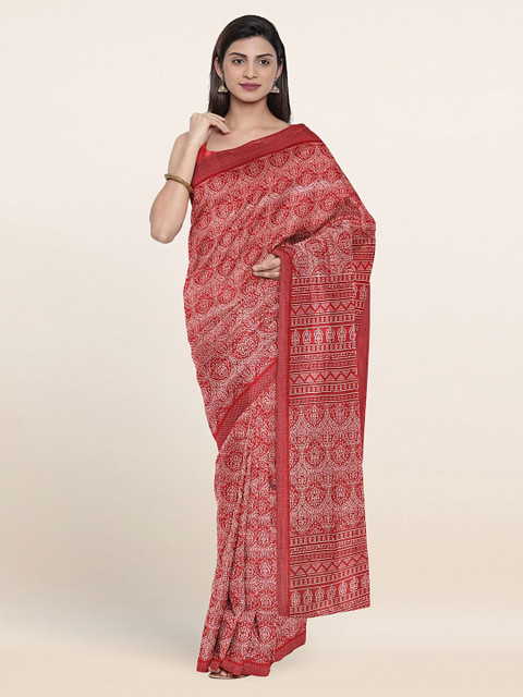 

Pothys Pink & White Ethnic Motifs Printed Saree