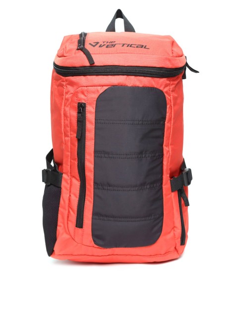 

THe VerTicaL Unisex Coral Orange & Black Water-Resistant Colourblocked Laptop Backpack