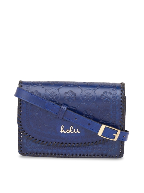 

Holii Navy Blue Textured Leather Structured Sling Bag with Quilted