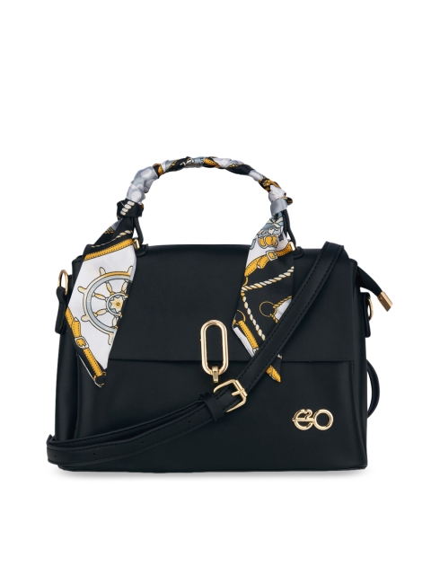 

E2O Black Printed PU Structured Satchel with Bow Detail