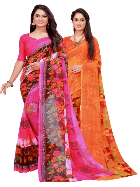 

Florence Orange & Pink Printed Pure Georgette Saree Pack Of 2