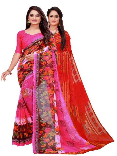 

Florence Pink & Maroon Printed Pure Georgette Saree Pack Of 2