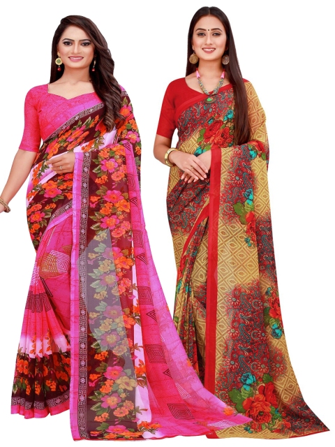 

Florence Pack of 2 Beige & Pink Floral Pure Georgette Saree