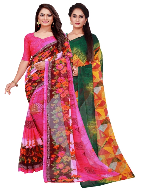 

Florence Pink & Green Printed Pure Georgette Saree Pack Of 2