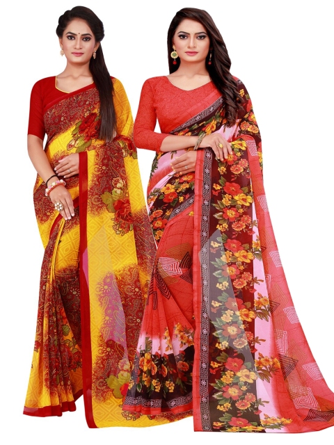 

Florence Pack of 2 Printed Pure Georgette Sarees, Maroon