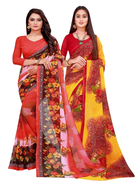

Florence Pack of 2 Printed Pure Georgette Sarees, Red