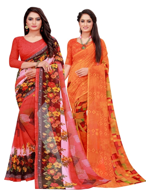 

Florence Orange & Red Printed Pure Georgette Saree Pack Of 2