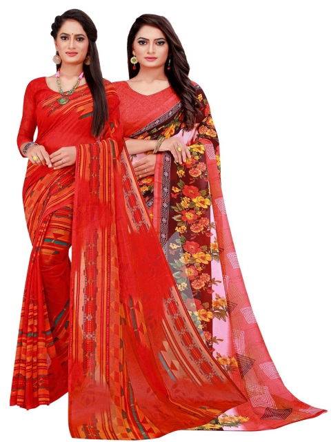 

Florence Red & Yellow Printed Pure Georgette Saree Pack Of 2