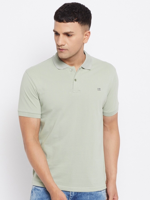 

Okane Men Green Polo Collar T-shirt