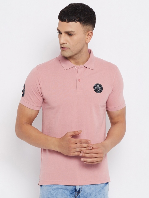 

Okane Men Peach-Coloured Solid Polo Collar T-shirt
