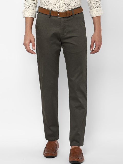 

Allen Solly Men Olive Green Solid Cotton Slim Fit Trousers