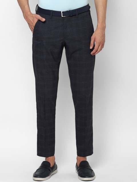 

Allen Solly Men Navy Blue Checked Slim Fit Trousers