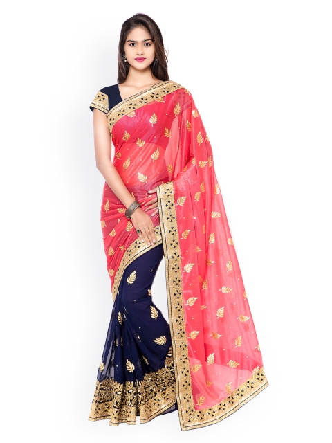 

Kvsfab Red & Navy Lycra & Faux Georgette Embellished Saree