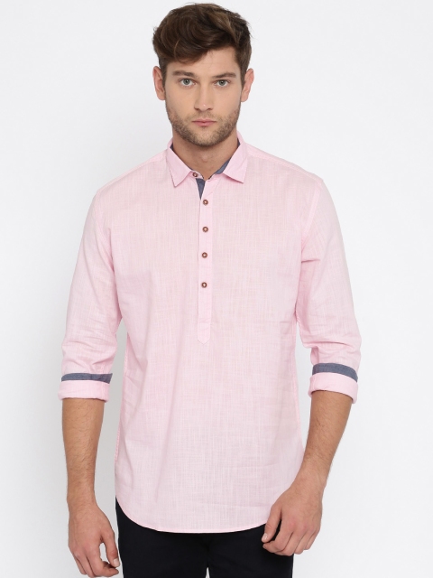 

British Club Men Pink Solid Short Kurta