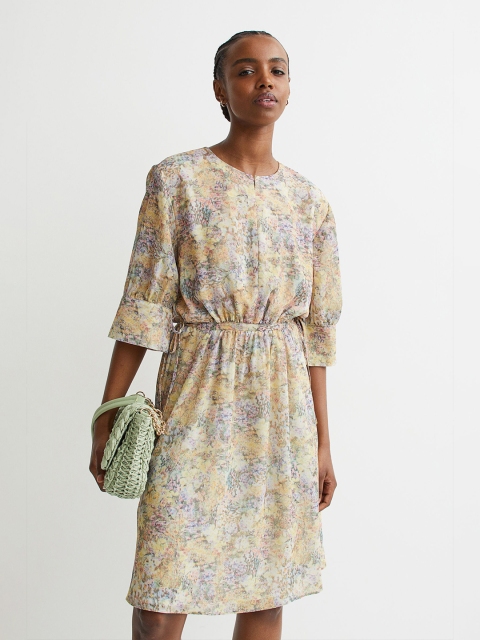 

H&M Yellow Chiffon Drawstring-Waist Dress