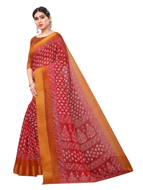 

PERFECTBLUE Red & Gold-Toned Ethnic Motifs Saree