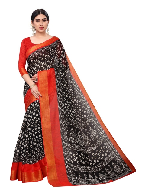 

PERFECTBLUE Black & Red Ethnic Motifs Saree