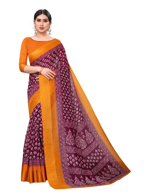 

PERFECTBLUE Purple & White Ethnic Motifs Cotton Linen Saree