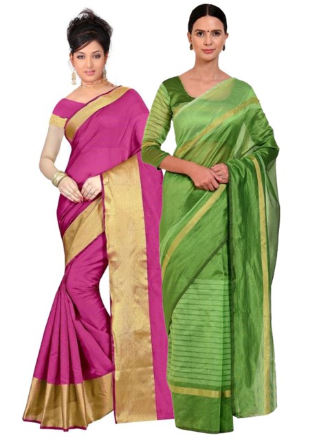 

SAADHVI Pack of 2 Silk Cotton Sarees, Magenta