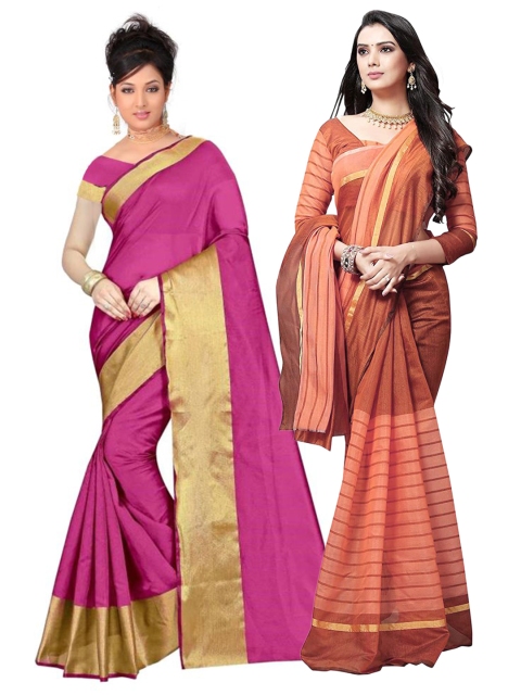 

SAADHVI Pink & Red Striped Silk Cotton Saree